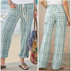 Sundance Gigi‎ Pants Green White Plaid Cotton Straight Leg Size XL